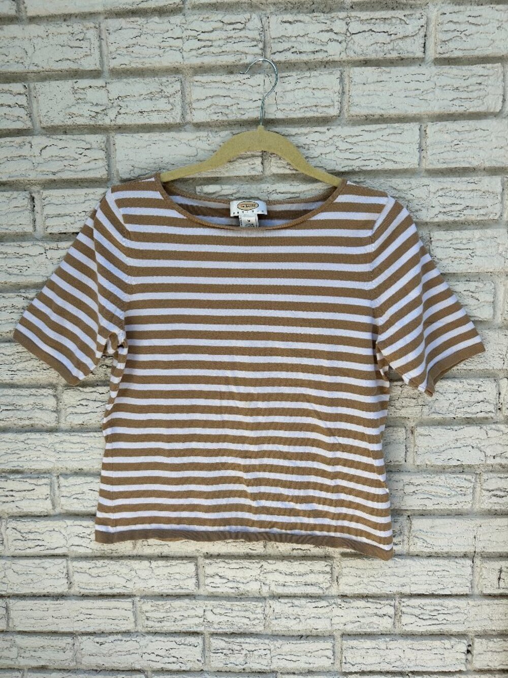 Talbots Size M Striped Short Sleeve Cropped Tee